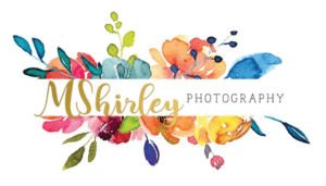 MShirley Photography logo with colorful watercolor floral design