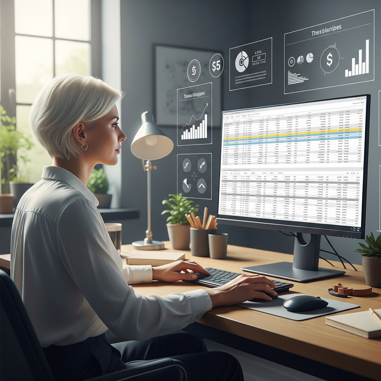 Professional reviewing financial data and spreadsheets on a digital dashboard